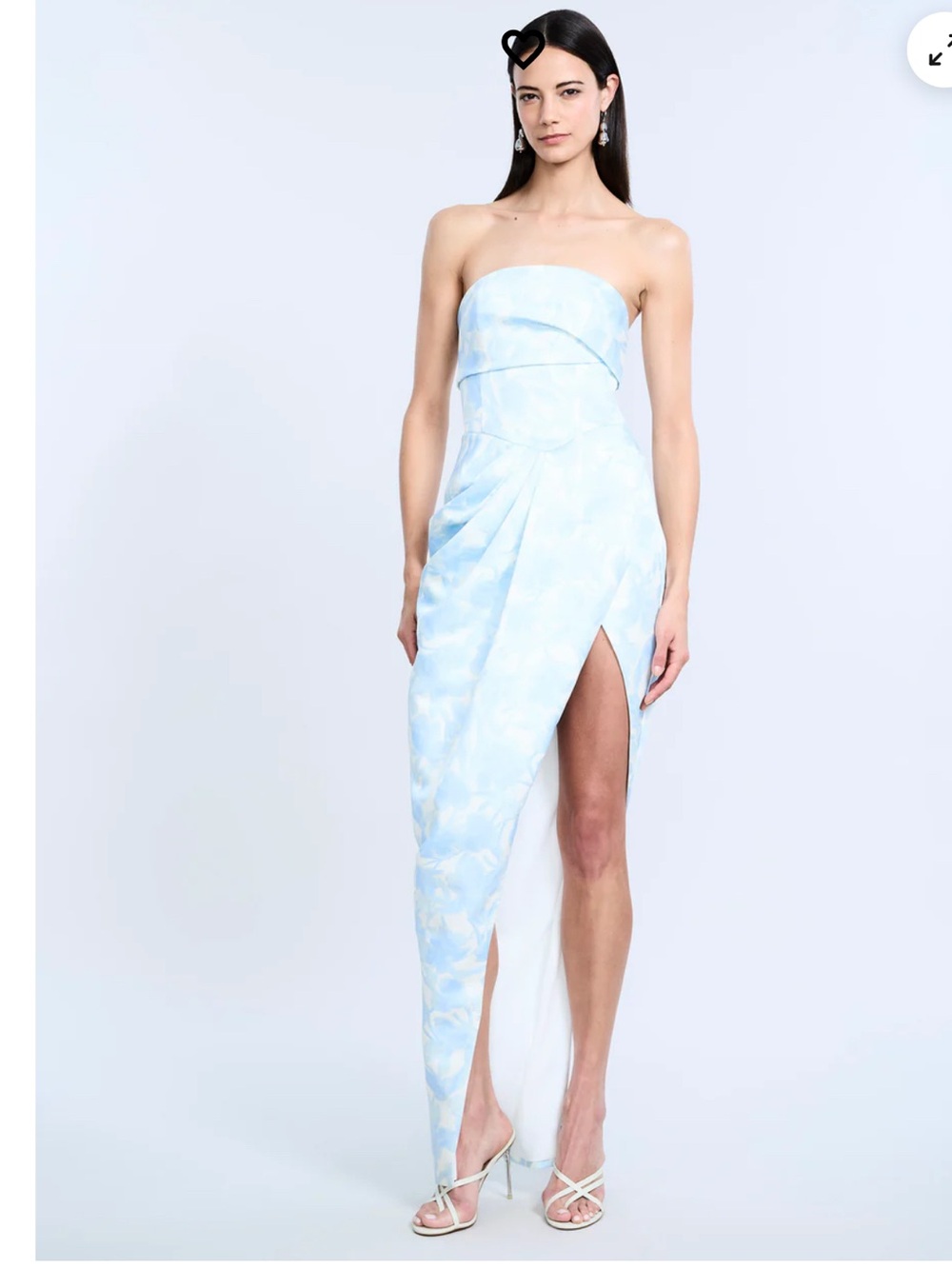 NWT —Strapless Light Blue Marble Satin Gown with Front Slit